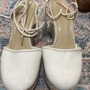 Michael Kors Cream Espadrille Wedge Sandals with Ankle Wrap
